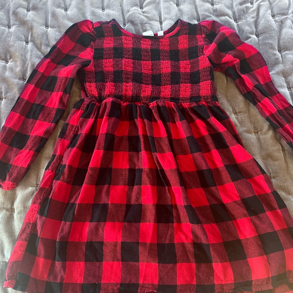 GAP Red and Black Casual Fit and Flare Dress with Crew Neck